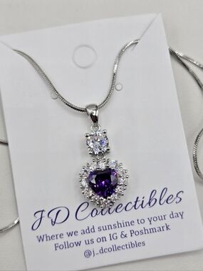 Swarovski Crystal Elements Silver Heart Necklace Purple Amethyst 18 - 20 inch
